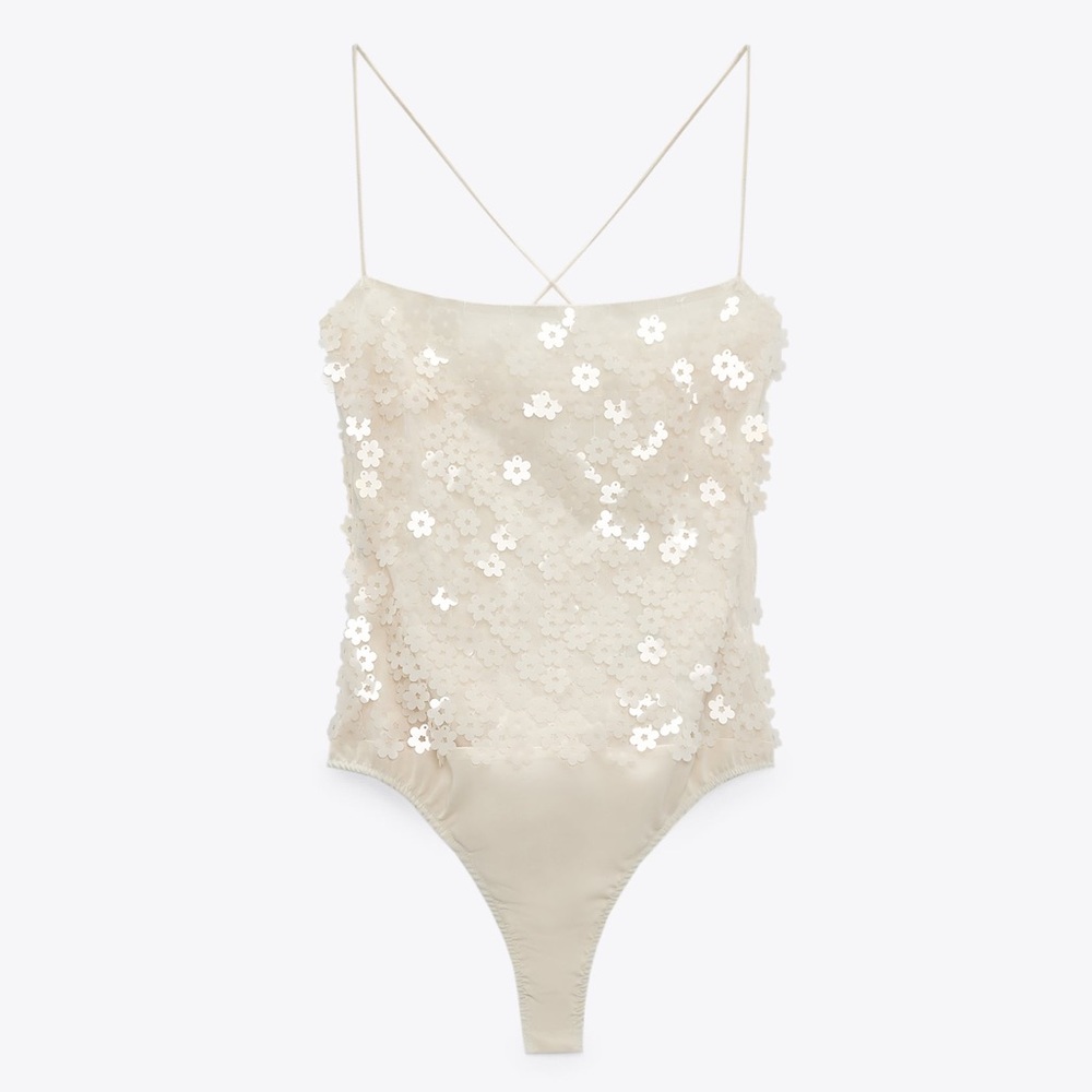 Zara Flower Sequin Embellished Bodysuit